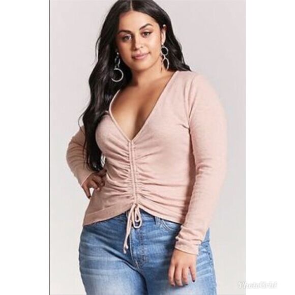 2/$30 Brushed Marled Ruched Drawstring Sweater - Picture 1 of 10